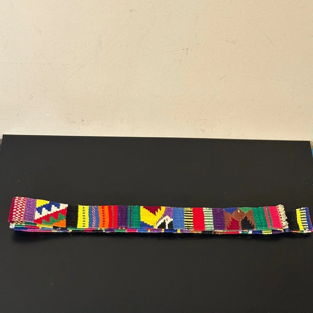 Vintage Handwoven Multi Color Geometric Textile Sash Belt 74in long